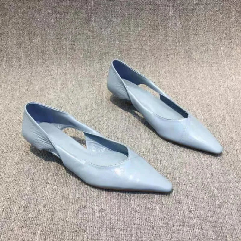 Shoes for Woman Comfortable Women's Summer Footwear Moccasins Blue Low Heel Elegant Pointed Toe High Quality Popular Heels