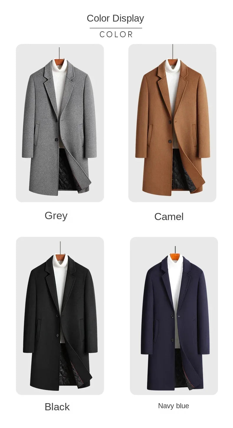 Wool 54.3% autumn and winter new men's woolen coat medium and long suit collar cotton thickened woolen coat men's coat