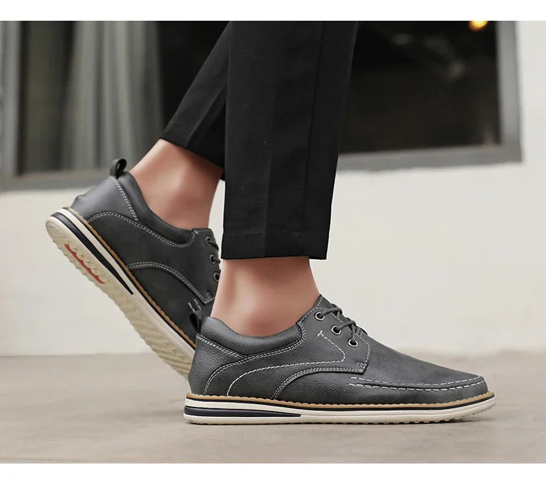 Men Genuine Leather Casual Shoes Fashion Business Leisure Shoes Lace-up Loafers
