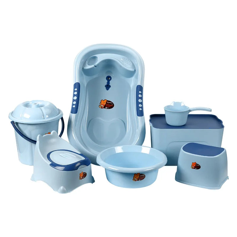 Baby Bath Tub Set with Stool, Newborn Tub,Non-slip,Complete Bathing Set, Bath Basin, Durable Bathtub,Plastic Baby Bathtub 7 Set