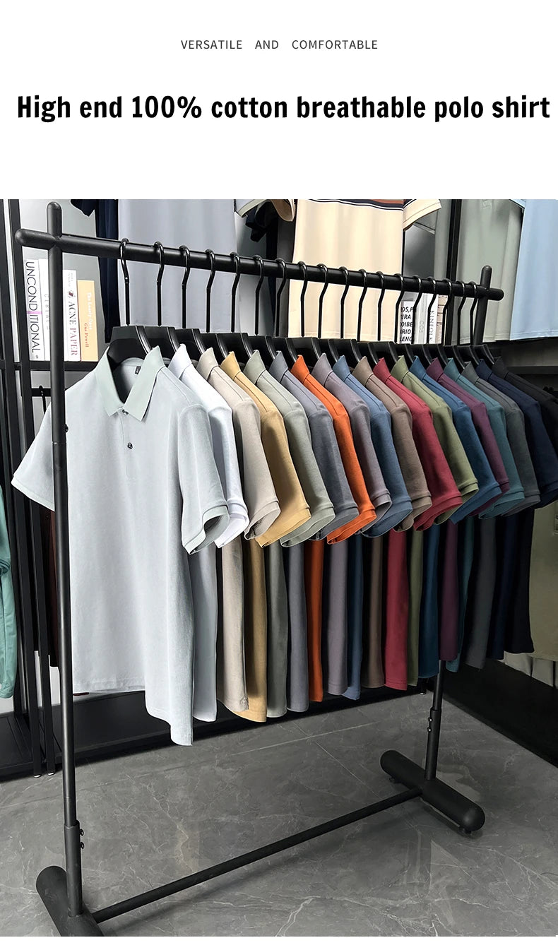 100% pure cotton men's short sleeve polo shirt high-quality classic solid color summer business casual comfort versatile T-shirt