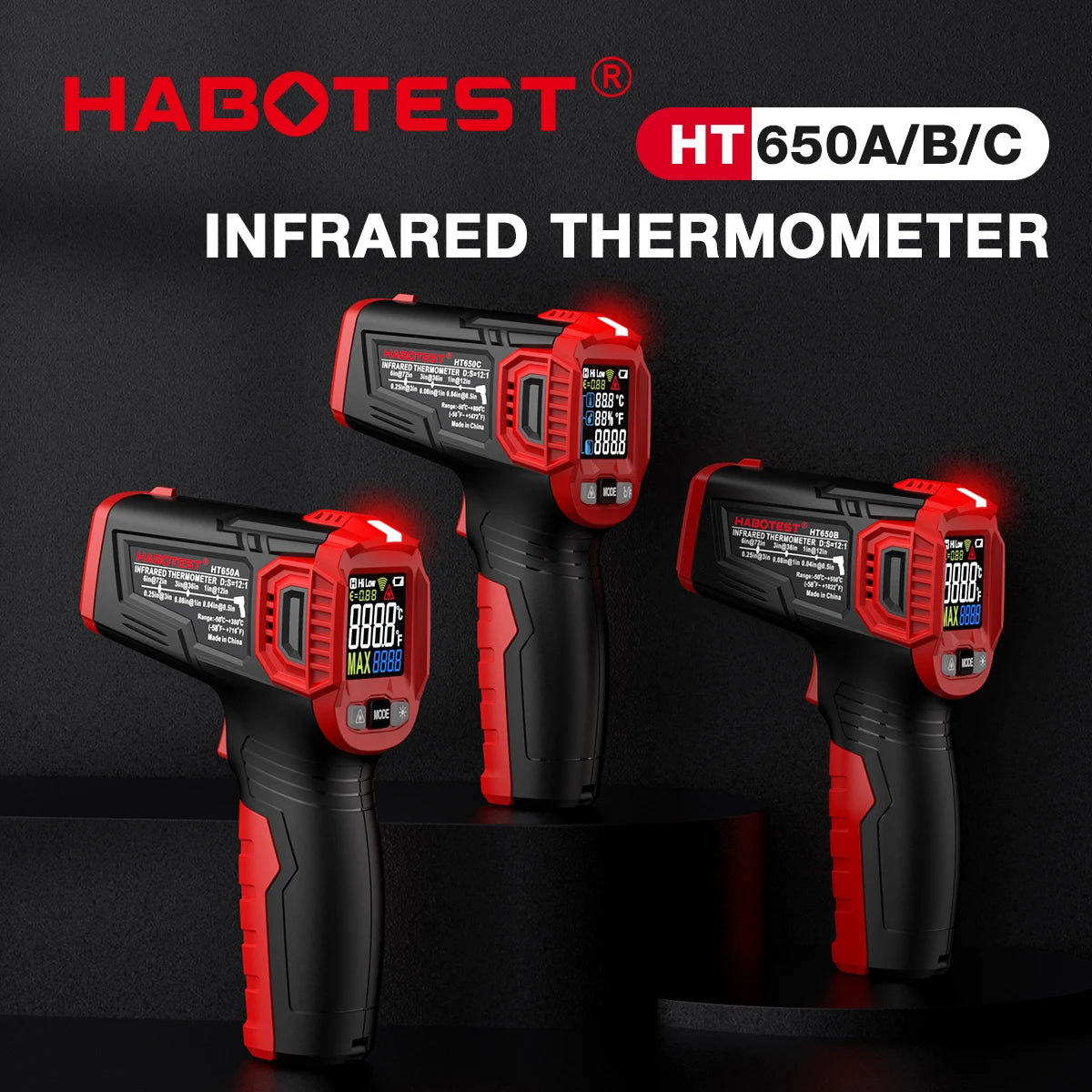 HABOTEST HT650 Digital Infrared Thermometer-50~380/550/800 Laser Non-Contact Pizza BBQ Grill Engine Industry IR Thermometer Gun