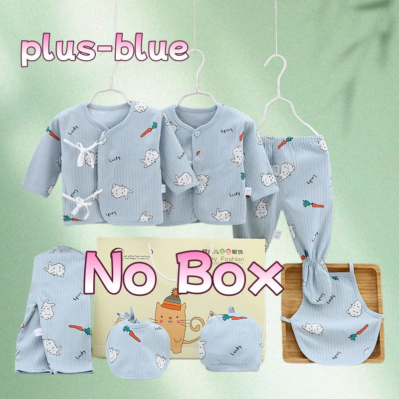 Newborn Baby Boy And Baby Girl Clothes cartoon long Sleeve Bodysuit+Pants+Hat 7pcs Set