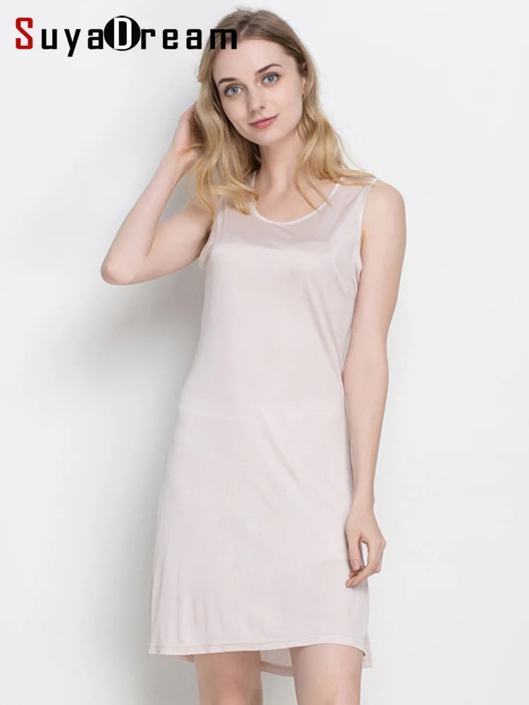 Knitted Natural Silk women sleep dress, Solid Basic slip dress, Anti emptied FULL slips, sleeveless new underwear