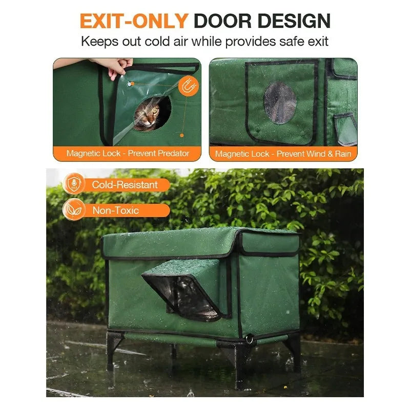 Outdoor Waterproof Cat House Warm Heated Winter Cat House Insulated Outside Foldable Cats Nest Tent Sleeping Extra Large Pet