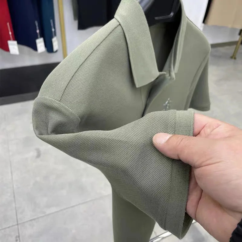 100% pure cotton men's short sleeved polo shirt summer fashion casual top comfortable and breathable high-quality lapel T-shirt