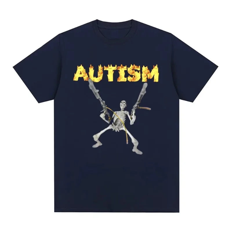Funny Autism Skeleton Meme T Shirt Humor Skull Meme Women Fashion Hip Hop T-shirt Casual Cotton Short Sleeve Summer T-shirts