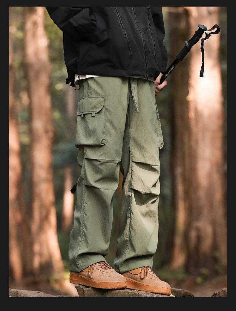 Pants men's four seasons tide loose work pants hundred straight sports paratrooper pants drawstring punch casual pants