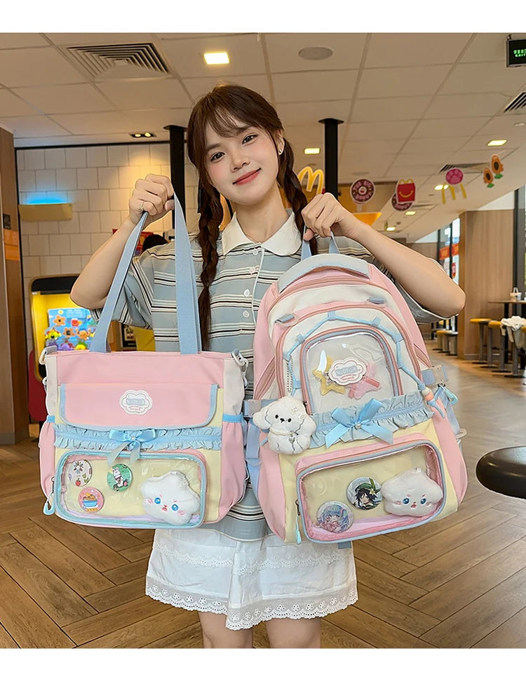 Large Capacity Children's School Bag Set for Girls Primary And Middle School Double Shoulder Backpack Sweet College Style
