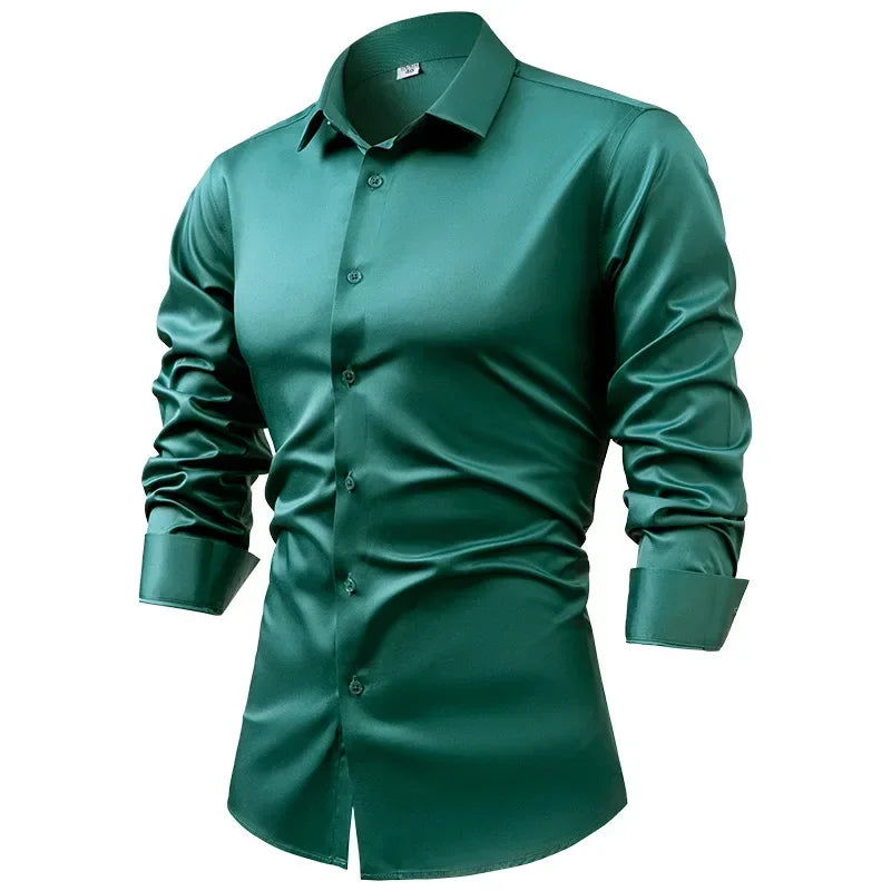 Silk cotton long sleeved shirt men's pure white shirt 2025 spring high-end sense inch shirt casual business suit formal wear