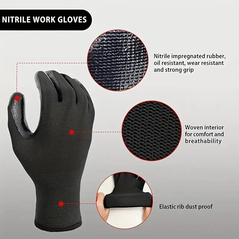 12 Pairs Protective Work Gloves Wear-resistant Non-slip Anti-static Gardening And Woodworking Machinery Safety Work Gloves