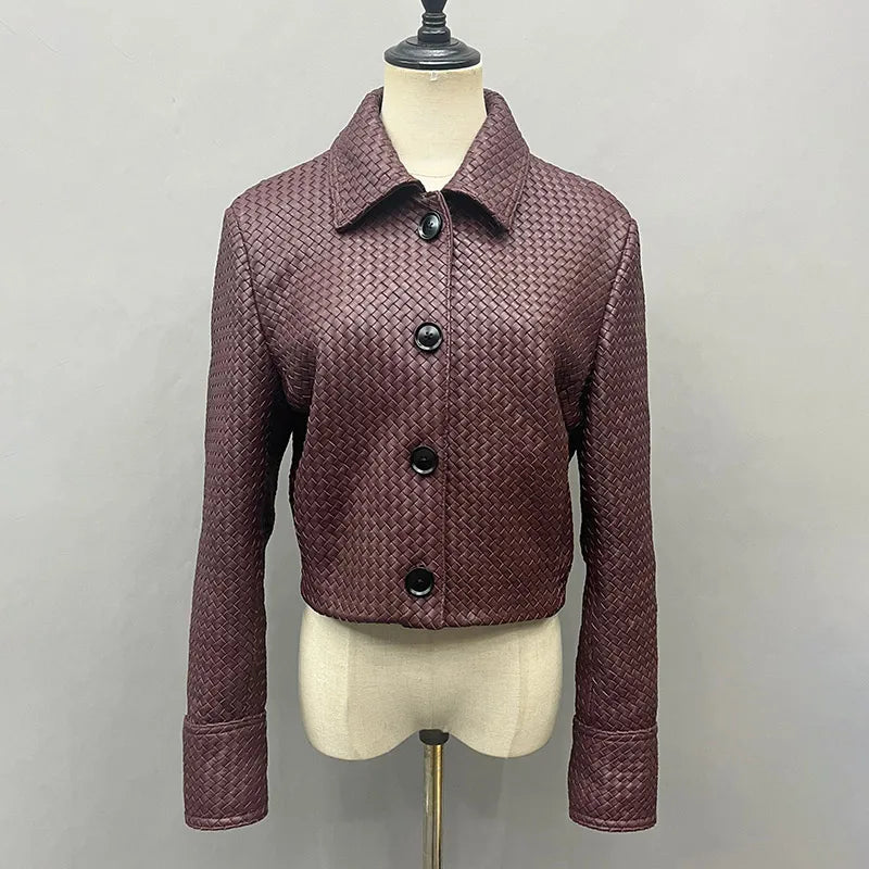 2025A Spring Autumn Knitted Jacket Real Leather Jacket Lady Fashion Blazer Women Genuine Sheepskin Leather Coat