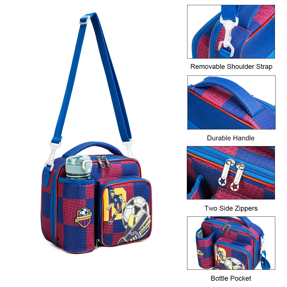 Primary School Lunch Bags for Children Complete Kit Handbags for Boys Lunch Box With Bottle Pockets Lunch Accesorios for Kids