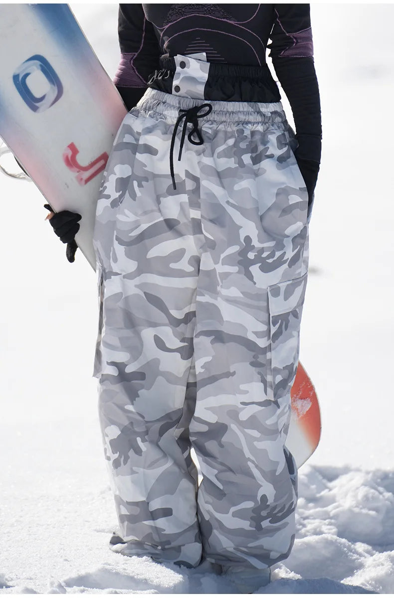 Ski pants for men and women windproof waterproof warm thick camouflage and velvet snow pants snowboard ski pants
