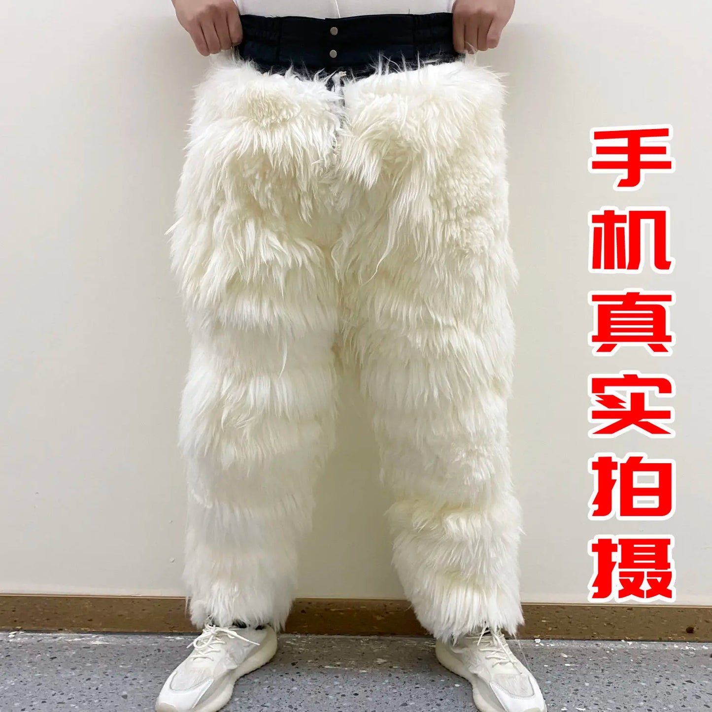 Men Women Pure Sheepskin Fur Leather Pants Middle Aged Warm Thickened Padded Wool Cotton Pants Outdoor Wear-resistant Pants