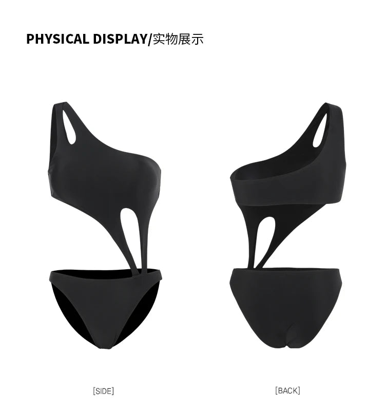 Black Women Swim Suit One-piece Swimsuits Korean Fused Swimwear Ladies Bathing Suits Off Shoulder Bodysuit Monokini Beachwear