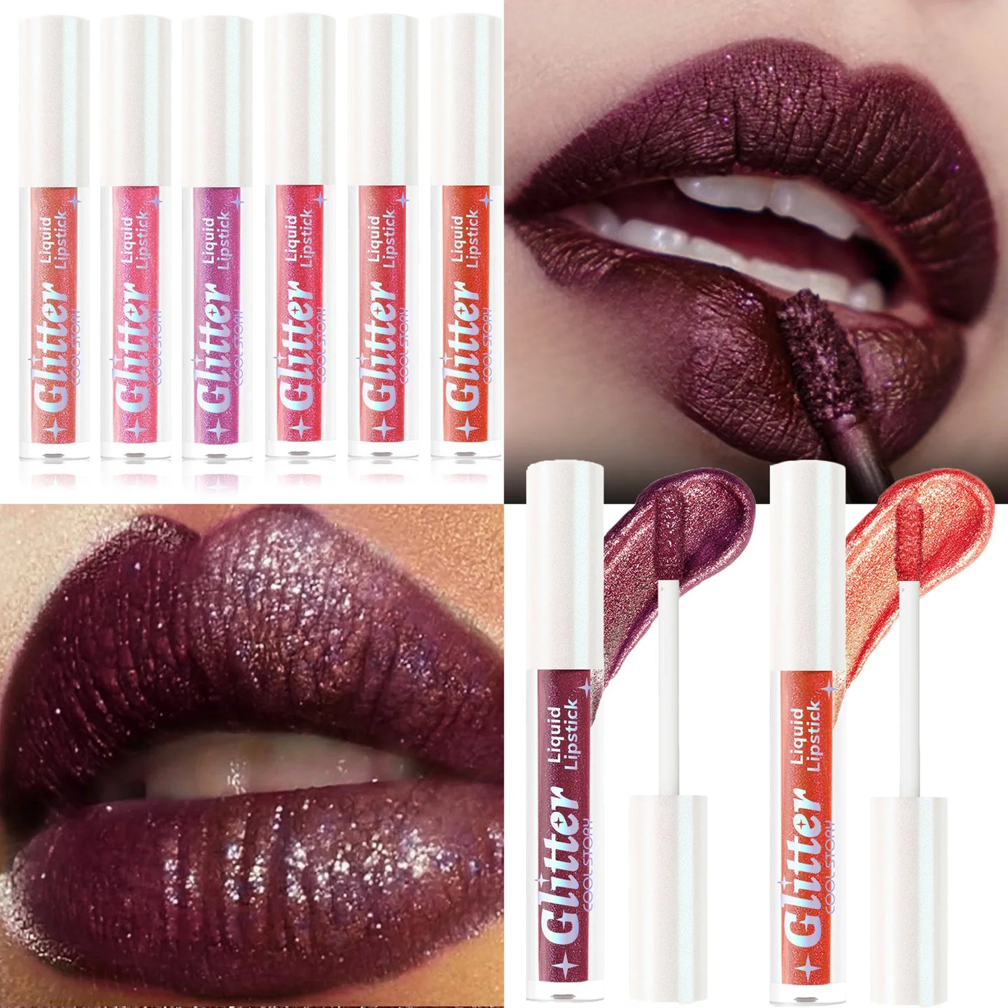 1PC Sexy Color Glitter Lipstick Flash Lasting Easy Color Diamond Lip Tint Shiny Metallic Lip Makeup Gifts for Women Cosmetics