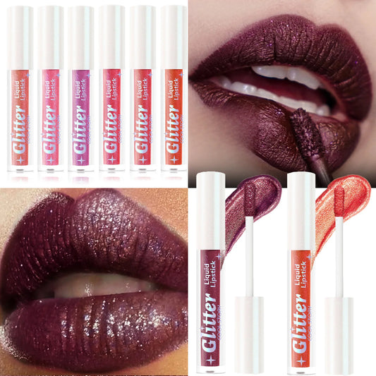 1PC Sexy Color Glitter Lipstick Flash Lasting Easy Color Diamond Lip Tint Shiny Metallic Lip Makeup Gifts for Women Cosmetics