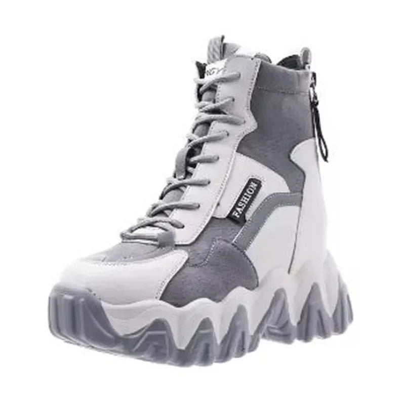 2025 Women Thick Sole Ankle Boots Autumn Luxury Platform Casual Boots Women's 8cm High Heels Wedge Boots Shoes Woman Sneakers