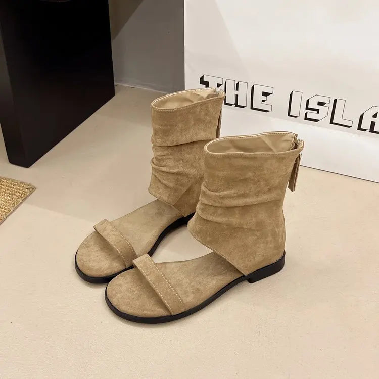 2025 Female Low Heel Footwear Gladiator Sandals Shoes For Women Zippers Fashion Open Toe Ladies Sandals Ankle Booties Shoe Pumps