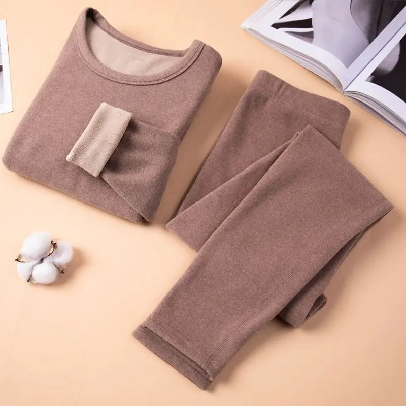 Thermal Underwear Women Suit  Thicken Lamb Fleece High Elastic High Waist Long Johns Bottoming Two Piece Sets Thermos Clothing