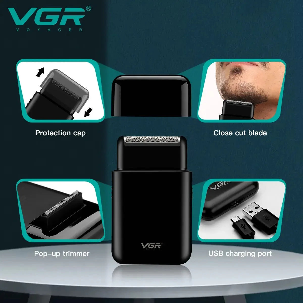 VGR Beard Trimmer Rechargeable Beard Trimmer Professional Beard Shaver Electric Shaver Mini Razor Shaving Machine for Men V-390