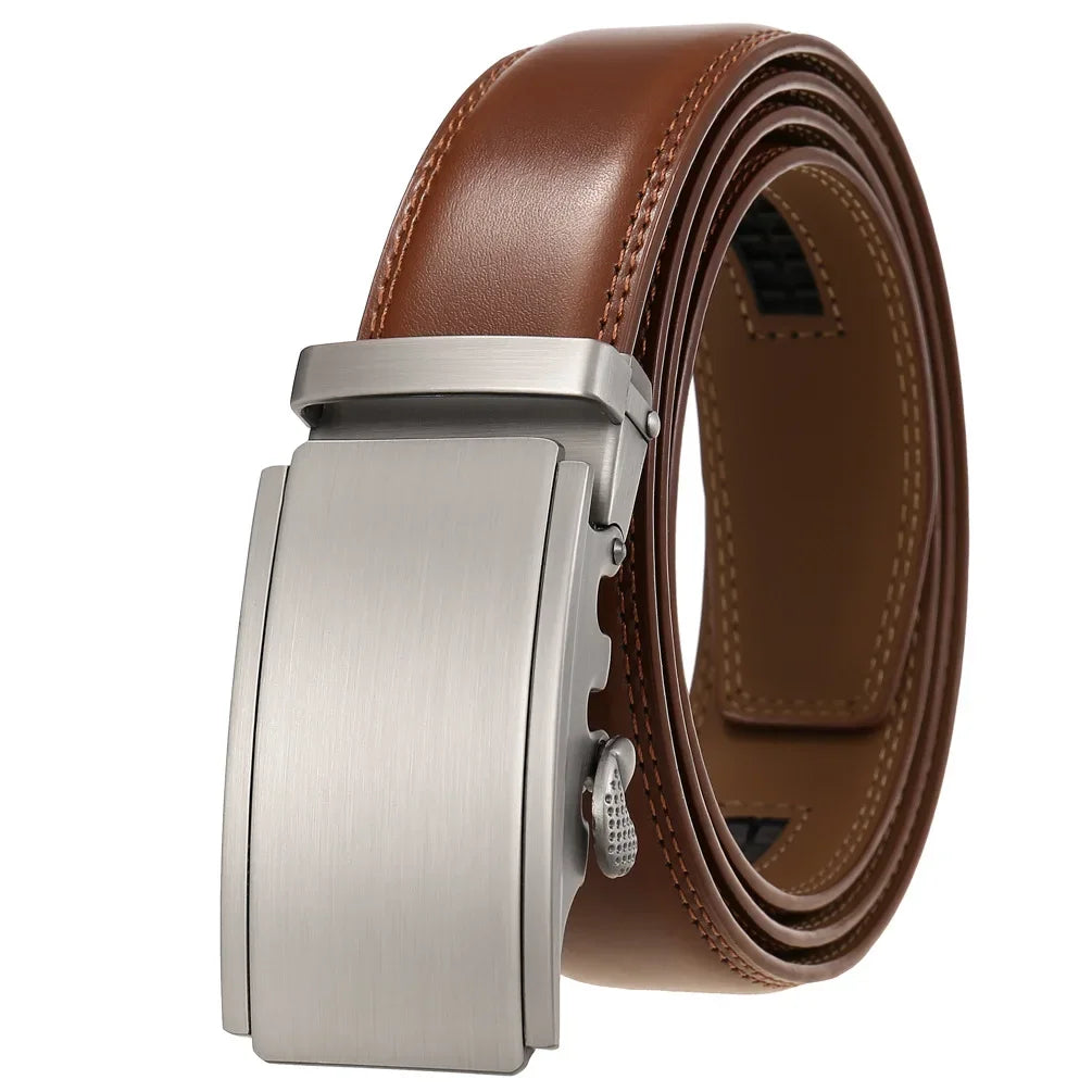 Men's Genuine Leather Belt Fashion Automatic Buckle Belt for Popular Business High Quality Male Belt Brown