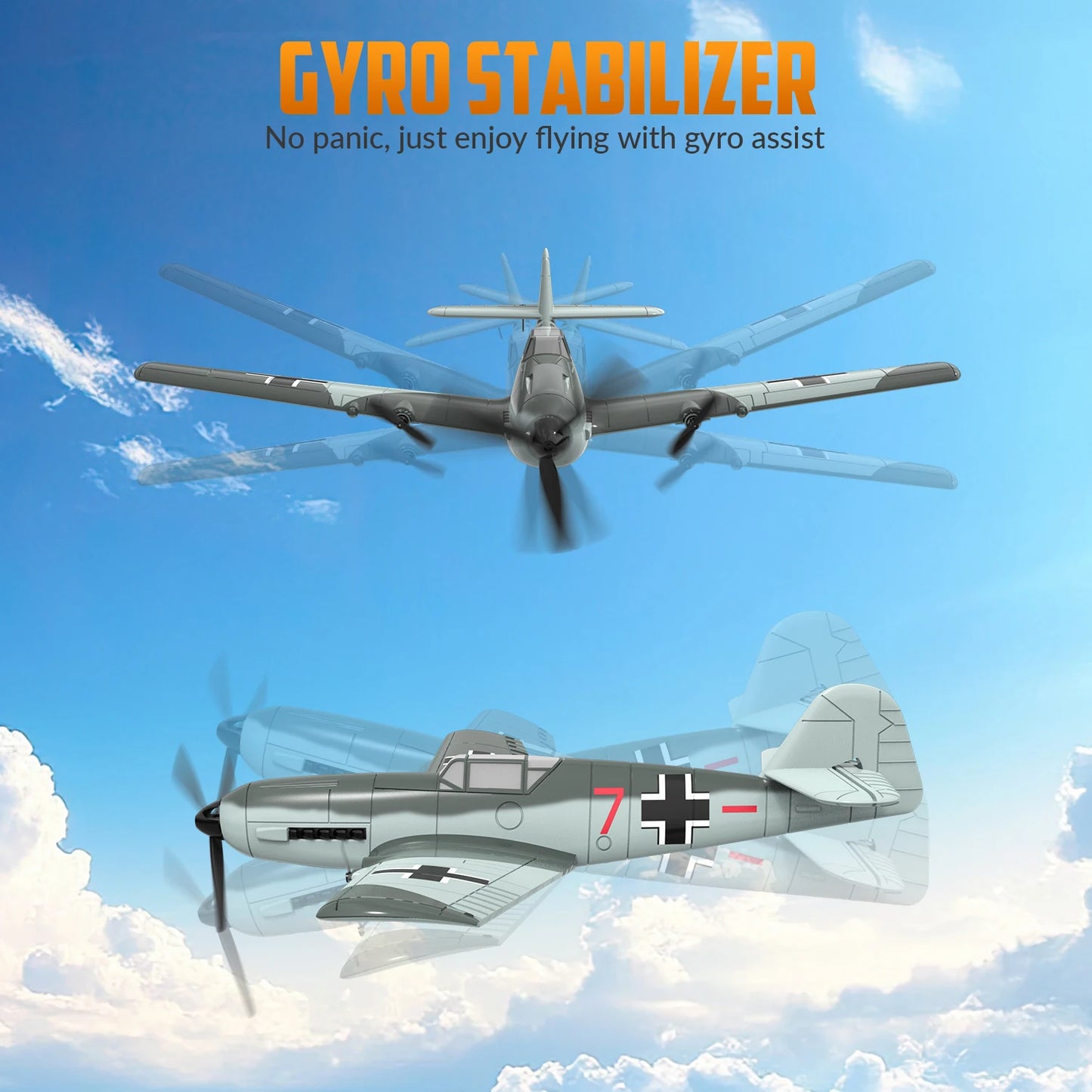 VOLANTEXRC BF109 RC Plane 2.4G 3CH Smart Balance EPP Gliders Fighter 400MM Fixed Wingspan With 6-Axis Gyro Stabilizer RTF Glider