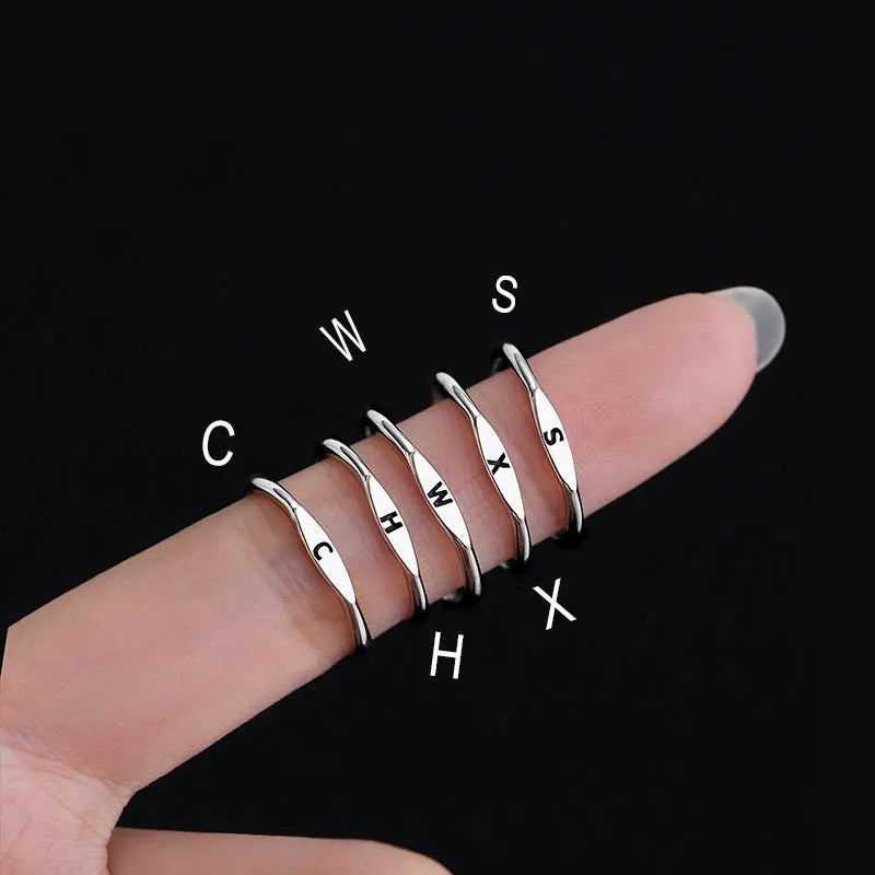 New 925 Sterling Silver Letter Ring Charm Personality Simple Style Woman Ring Birthday Gift for Friends Exquisite Jewelry