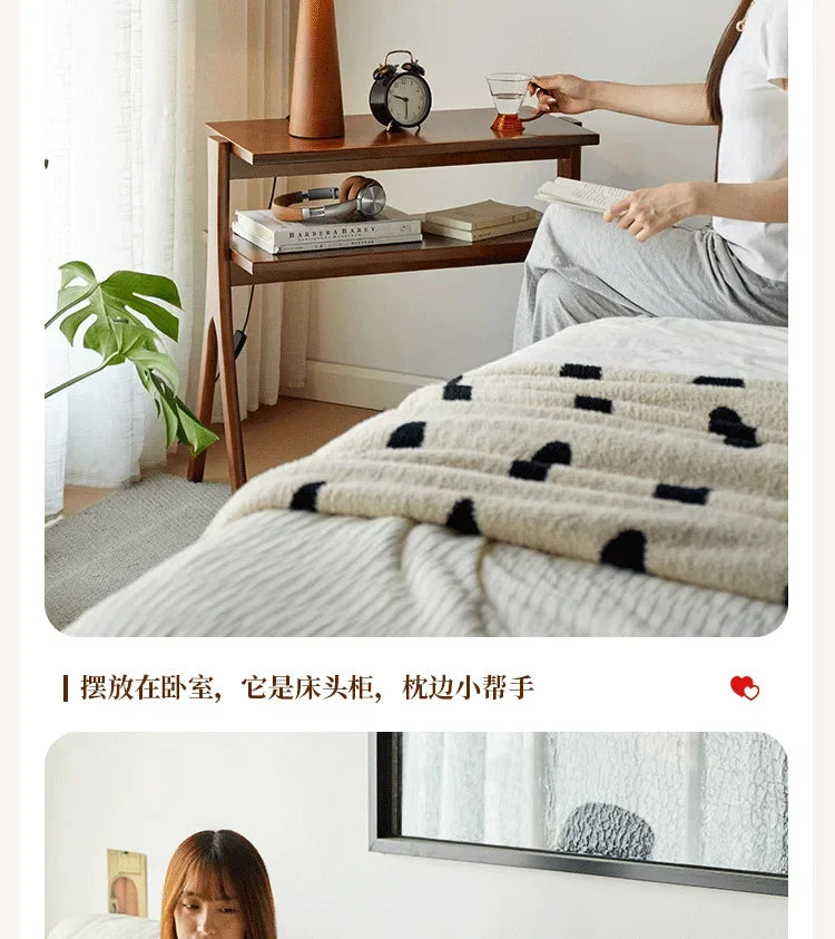 Walnut Solid Wood Middle Ancient Style Sofa Corner Shelf Narrow Cabinet Floor Bookshelf for Small Living Room Storage