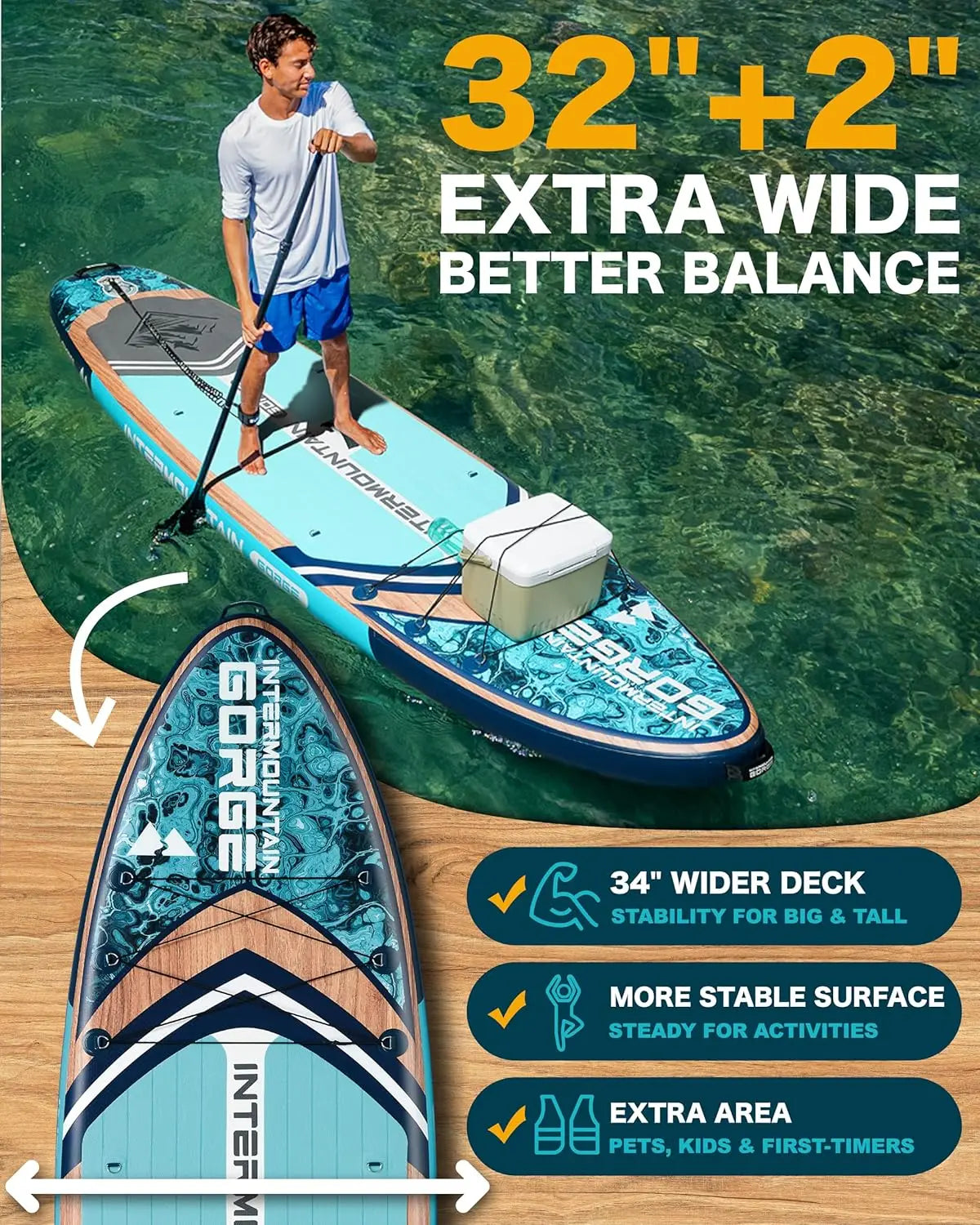 SKATINGER 11'x34''x6'' Inflatable Paddle Board for Adults Waterproof Standing Style SUP Board with Accessories for Aquatic