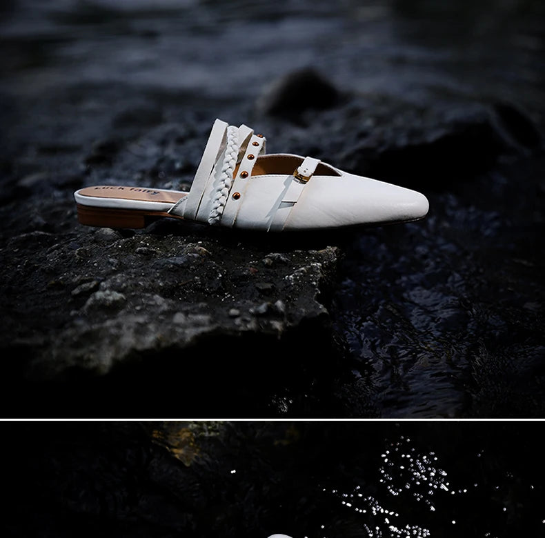 Ods Footwear Designer Rivet Women Flats Slippers Shoes Mules Female Slides Fashion Pointed Toe Ladies Flats Slippers Sandals 40