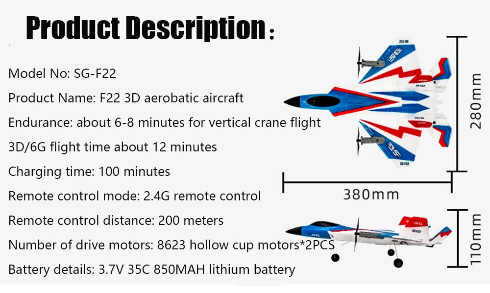 RC Plane F22 Stunts Plane 2.4G Radio Control Glider Remote Control 3D Plane Glider Airplane EPP Foam Boys Toys for Children