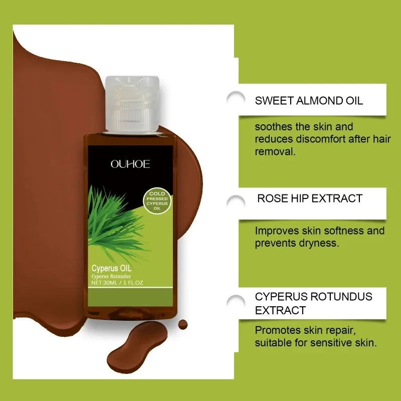 Pure Cyperus Rotundus Essential Oil Moisturizing Nourishing Reduce Redness Smoothing Repair Legs Arms Body Hair Removal Care Oil