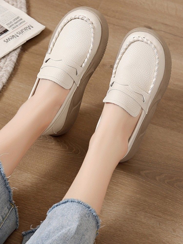 Woman Footwear Low Leather High on Platform Shoes for Women Loafers White Casual Daily Routine Autumn Offer Korean Fashion 2025