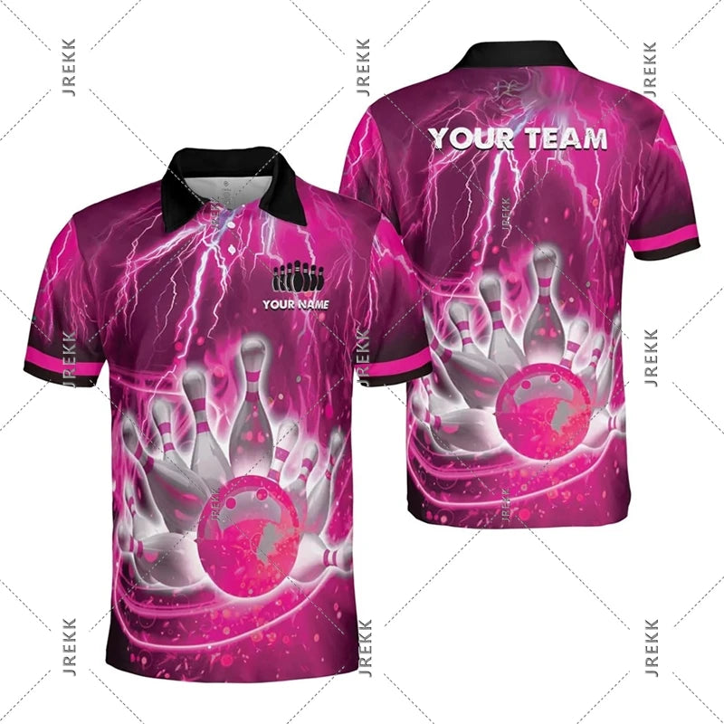 Cool Bowling Print Polo Shirt Men Women Customized Team Uniforms Short Sleeve Lapel Shorts Casual Sport Comfortable Bowl Top