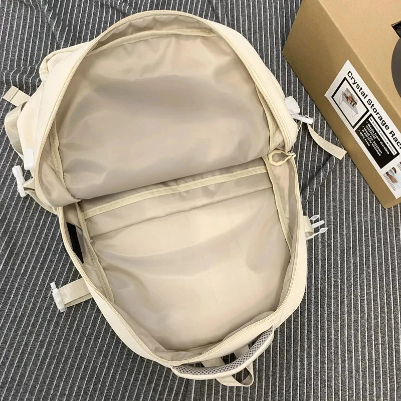 College Style Canvas School Bags For Girls Solid Junior High School Student Schoolbag Korean Version Laptop Backpack Women Boys
