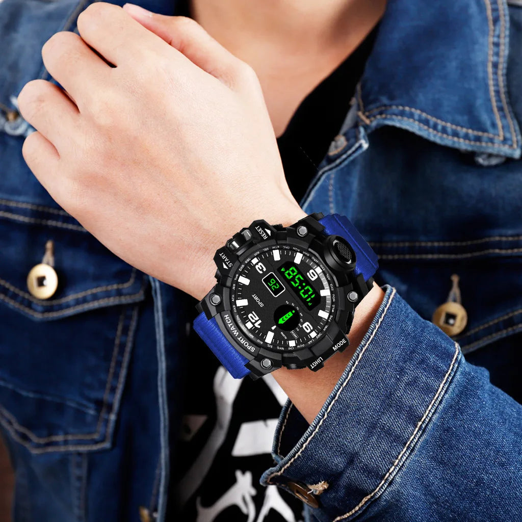 Men's Watch Fashion Sports Electronic Wristwatch Large dial Multifunctional Waterproof Luminous Alarm Kids Male's Military Watch