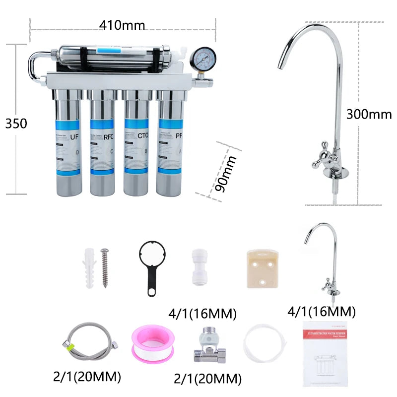 Household Kitchen Ultrafiltration  Water Purifier With Tap Stainless Steel Direct Drink Tap Water Purifier Water Filter System