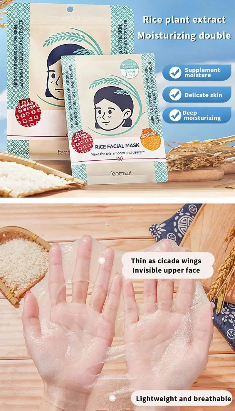 5pcsSkin Care Moisturize Facial Mask Rice Raw Pulp Essence Shrink Pores Oil-Control Anti-Aging Whiten Korean Cosmetics Face Care