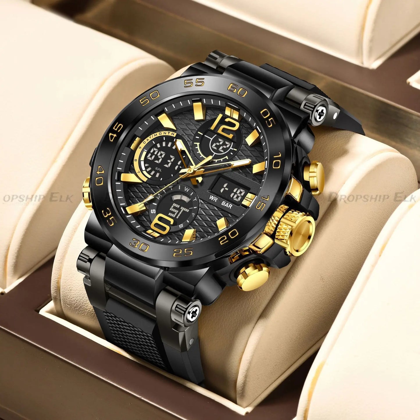 New Watches For Men Waterproof Clock Alarm reloj hombre LCD Dual Display Wristwatch Quartz Military Sports Mens Watch