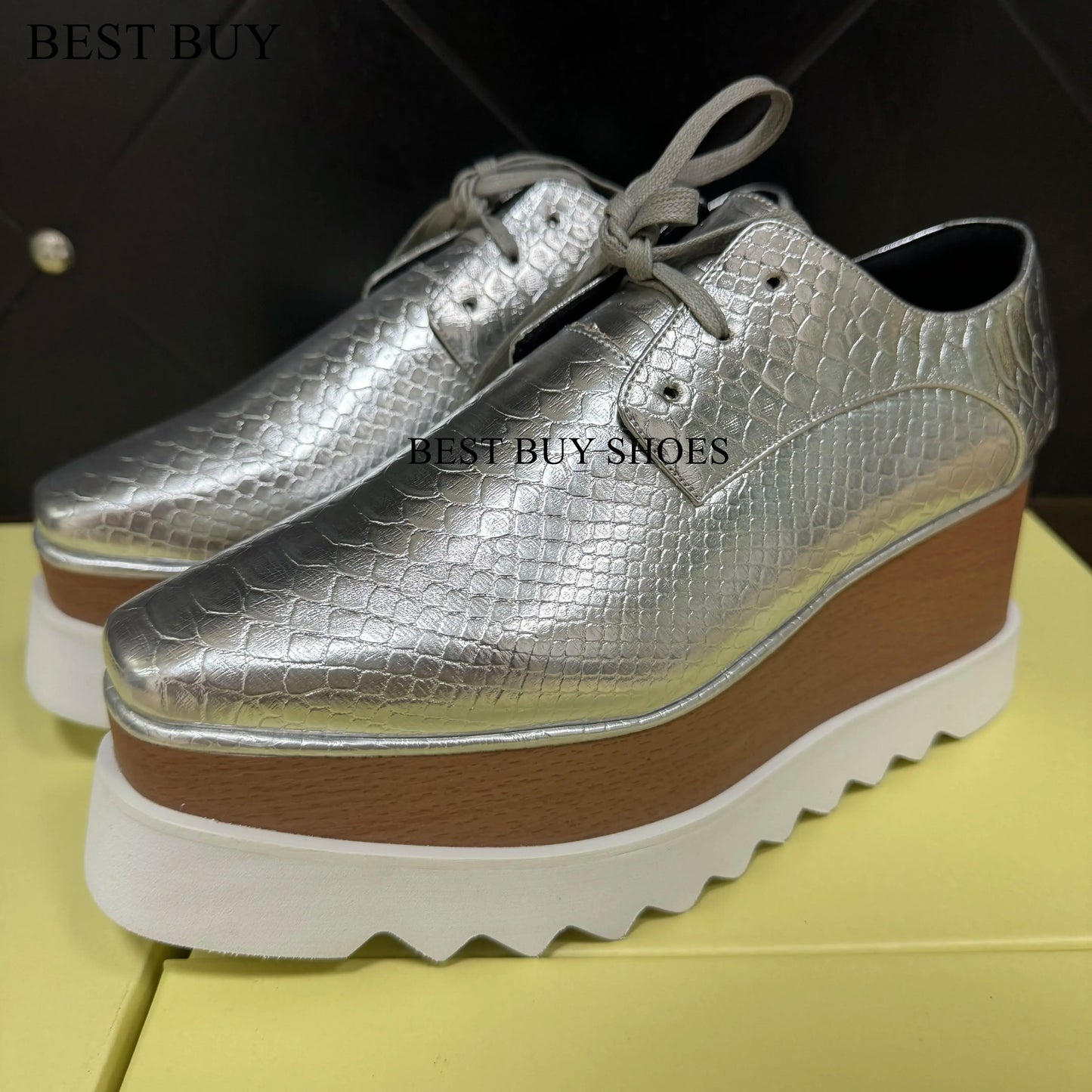 Women Fashion patent Stars high Loafers Shoes Lady Square Toe lace-up Thick Bottom Platform Wedge Shoes For Women sneakers