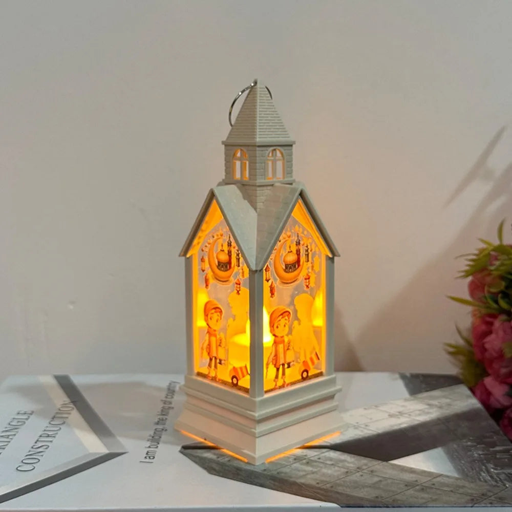 Moon Castle Eid Mubarak Candle Lamp Plastic Elegant Ramadan Wind Lantern Festival LED Portable Lamp Holiday Party Supplies