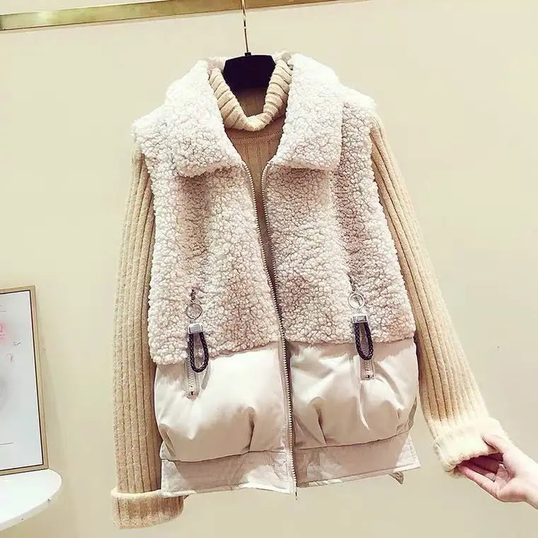 Autumn and Winter Women's Suit Lamb Wool Vest Thickened Cashmere Sweater High Waist Casual Woolen Trousers Three Piece Set