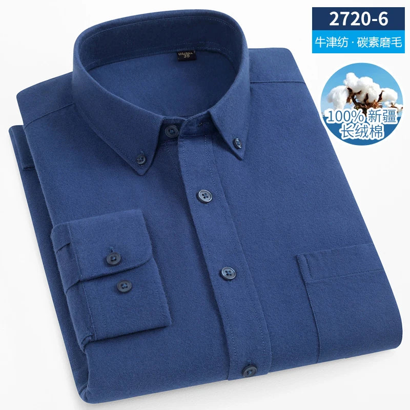 New Men Pure Cotton Flannel Soft Regular-fit Long Sleeve Brushed Shirt Single Pocket Comfortable Casual Solid Color Shirts S-5XL