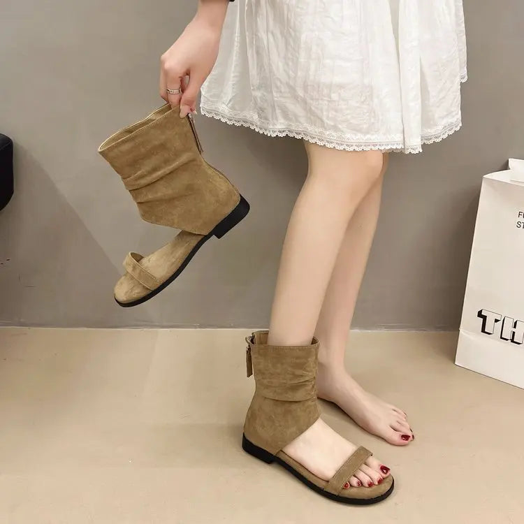 2025 Female Low Heel Footwear Gladiator Sandals Shoes For Women Zippers Fashion Open Toe Ladies Sandals Ankle Booties Shoe Pumps