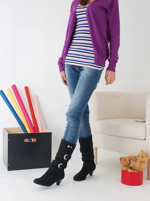 2026 New Fashion Women Boots Chunky Heeled Casual Round Toe Woman Shoes Autumn Winter Mid-Calf Boots Women with Buckle  WSH3476