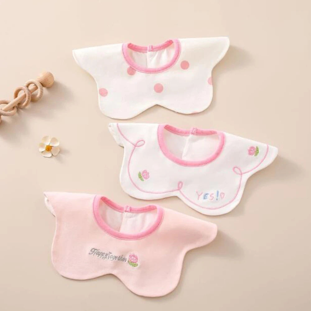 Baby Girl Bibs Waterproof Round Neck Infant Feeding Burp Cloth Saliva Towel Newborn Drool Bibs 3 Pieces