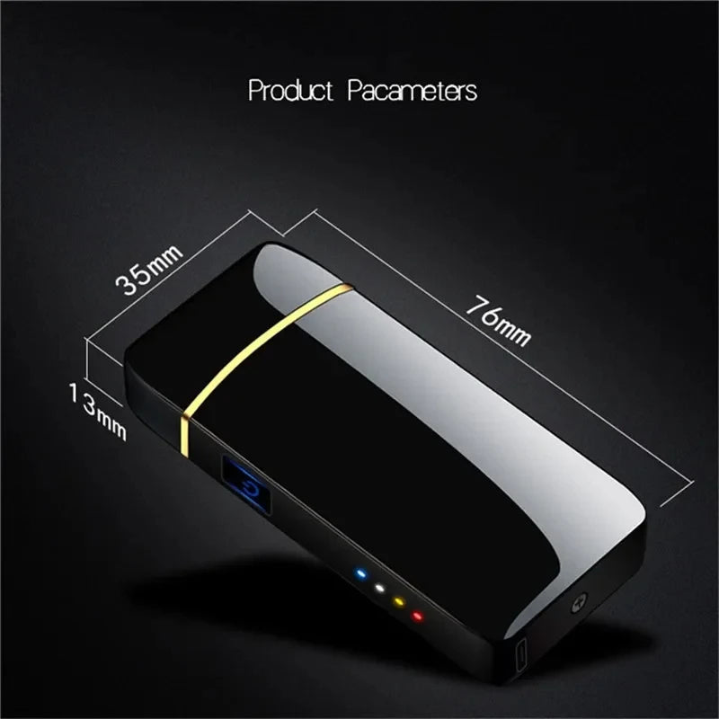 Hot Electric Windproof Metal Lighter Double Arc Plasma Flameless Rechargeable USB Lighter LED Power Display Touch Sensor Lighter