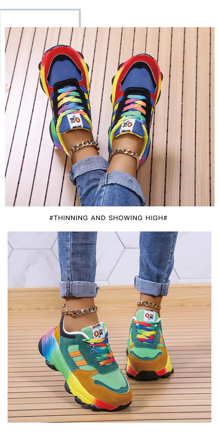 Fashion Women Sneakers Running Footwear Feminino Colorful Casual Comfort Lace Up Running Shoes Outdoor platform Women Tenis shoe